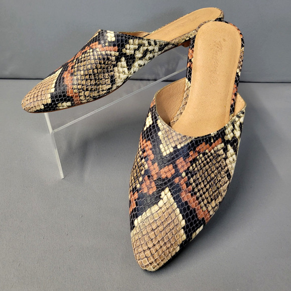 Madewell Shoes Womens Size 7.5 Snake Print Pointed Toe Mule Flats Slip-On Boho - Picture 1 of 12